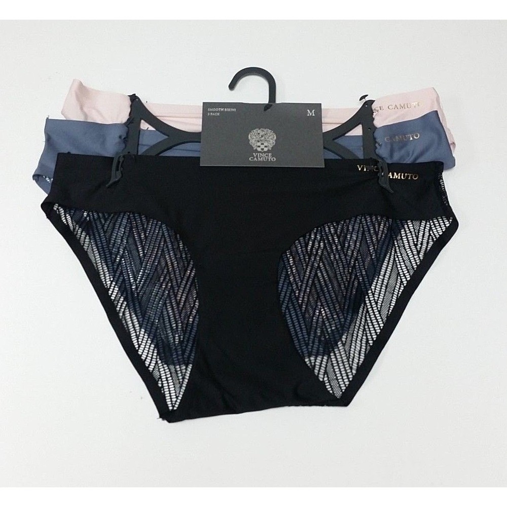 Vince Camuto Smooth Bikini w/Mesh 3 Pack Size M Black Slate Light Pink Panties